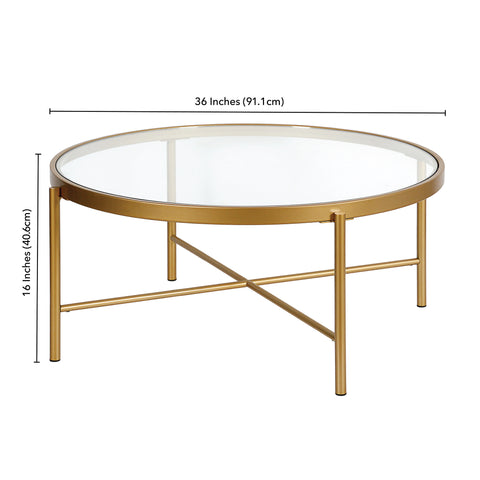 36" Gold and Glass Round Coffee Table