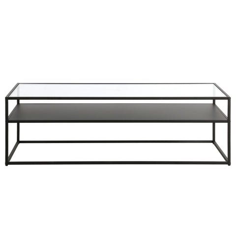 54" Black Glass Rectangular Coffee Table With Shelf