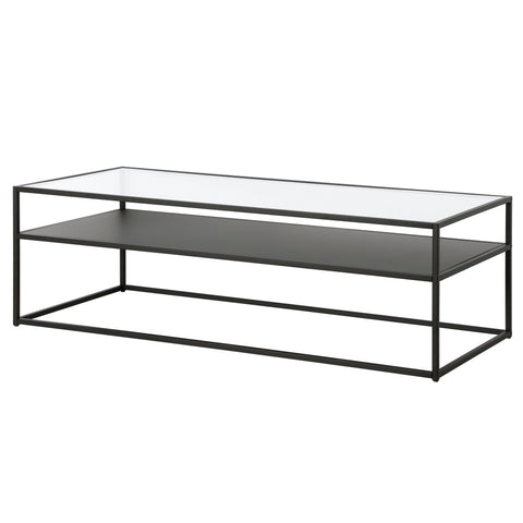 54" Black Glass Rectangular Coffee Table With Shelf