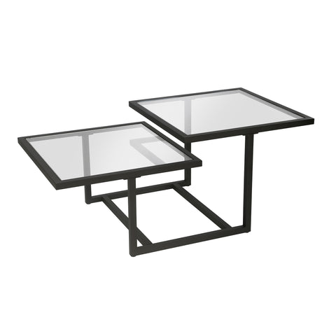 43" Black Glass Square Coffee Table With Two Shelves