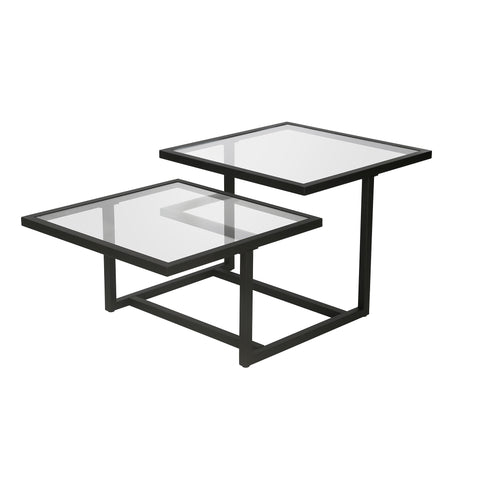 43" Black Glass Square Coffee Table With Two Shelves