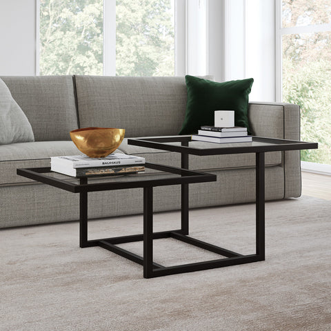 43" Black Glass Square Coffee Table With Two Shelves