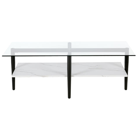 47" Black Glass Rectangular Coffee Table With Shelf