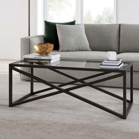 46" Black Glass Rectangular Coffee Table