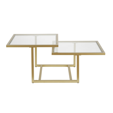 43" Gold Glass Square Coffee Table With Two Shelves