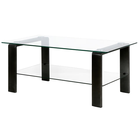 40" Black Glass Rectangular Coffee Table With Shelf