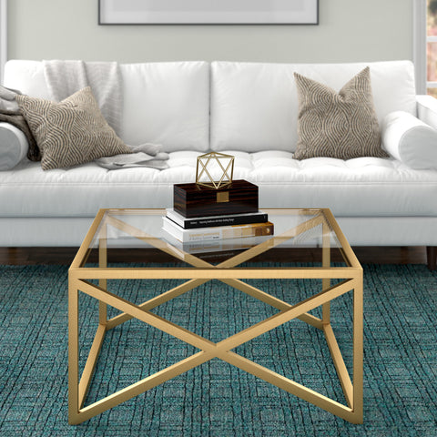 32" Gold Glass Square Coffee Table