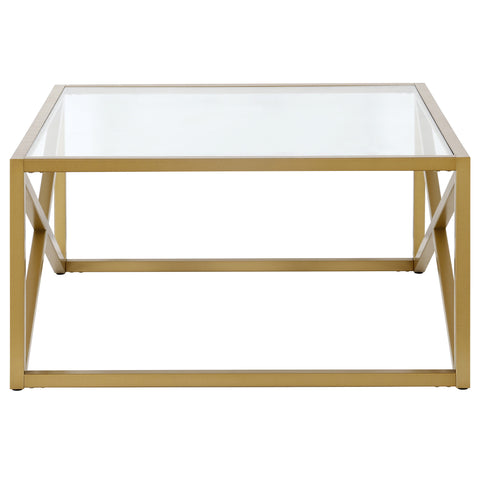 32" Gold Glass Square Coffee Table