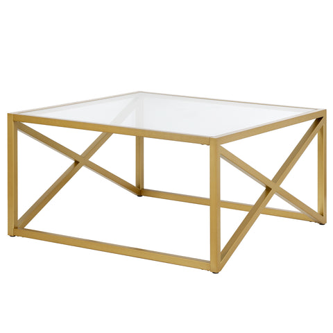 32" Gold Glass Square Coffee Table