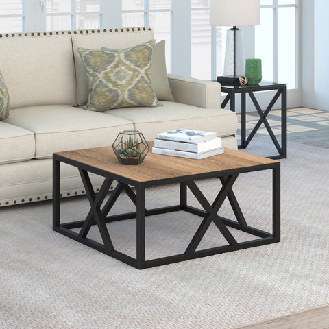 35" Black Manufactured Wood Square Coffee Table