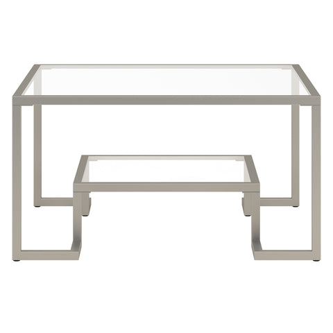 32" Silver Glass Square Coffee Table With Shelf