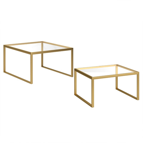 Set Of Two 30" Gold Glass Nested Coffee Tables