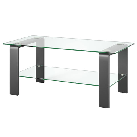 40" Gray Glass Rectangular Coffee Table With Shelf