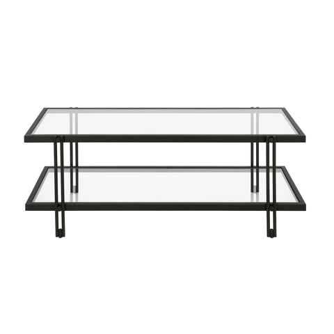 45" Black Glass Rectangular Coffee Table With Shelf