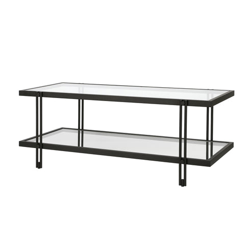 45" Black Glass Rectangular Coffee Table With Shelf