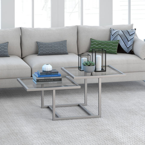 43" Silver Glass Square Coffee Table With Two Shelves