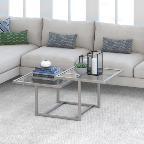 43" Silver Glass Square Coffee Table With Two Shelves