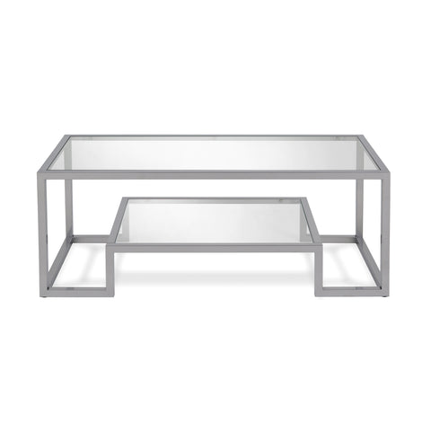 45" Silver Glass Rectangular Coffee Table With Shelf