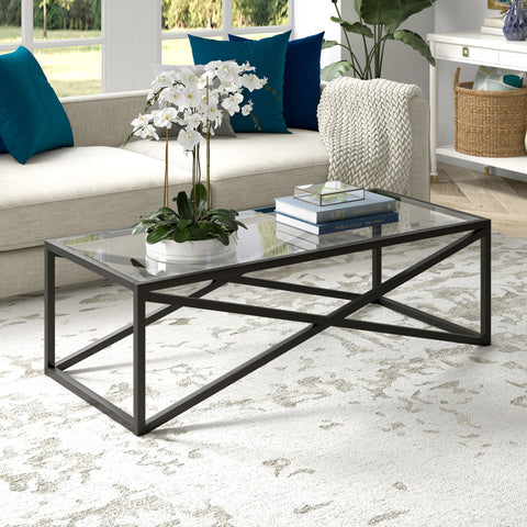 54" Black Glass Rectangular Coffee Table