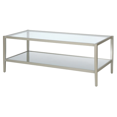 45" Silver Glass Rectangular Coffee Table With Shelf