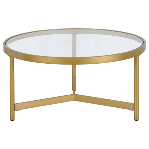 32" Gold Glass Round Coffee Table