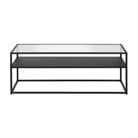 46" Black Glass Rectangular Coffee Table With Shelf