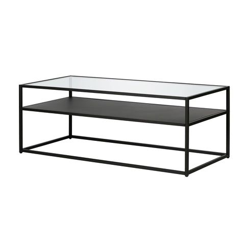 46" Black Glass Rectangular Coffee Table With Shelf