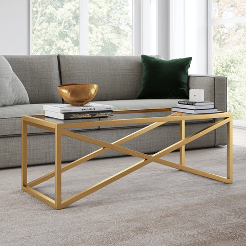 46" Gold Glass Rectangular Coffee Table