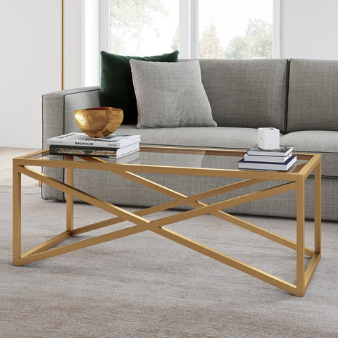 46" Gold Glass Rectangular Coffee Table