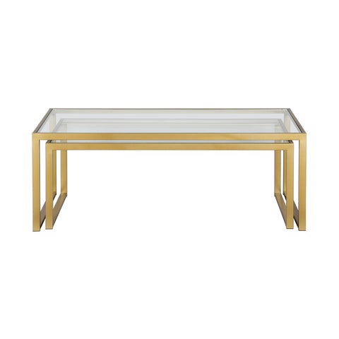 Set Of Two 46" Gold Glass Rectangular Nested Coffee Tables