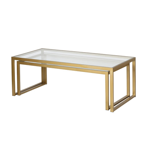 Set Of Two 46" Gold Glass Rectangular Nested Coffee Tables