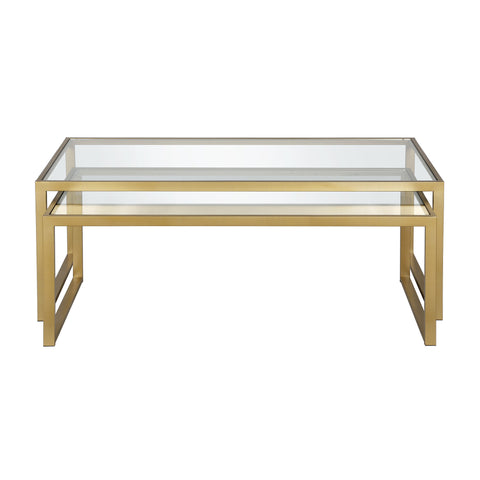 Set Of Two 46" Gold Glass Rectangular Nested Coffee Tables