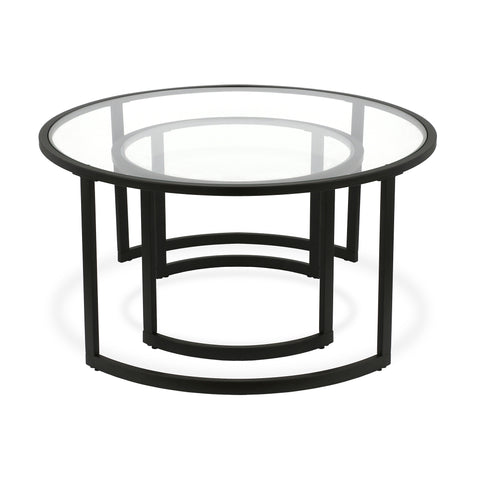 Set Of Two 36" Black Glass Round Nested Coffee Tables