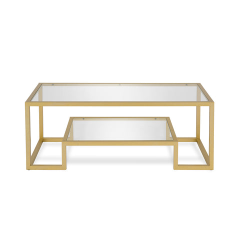 45" Gold Glass Rectangular Coffee Table With Shelf