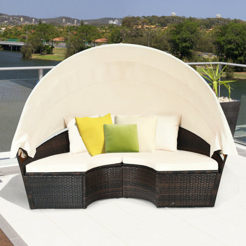 Patio Round Daybed Rattan Furniture Sets with Canopy