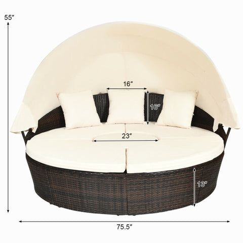 Patio Round Daybed Rattan Furniture Sets with Canopy