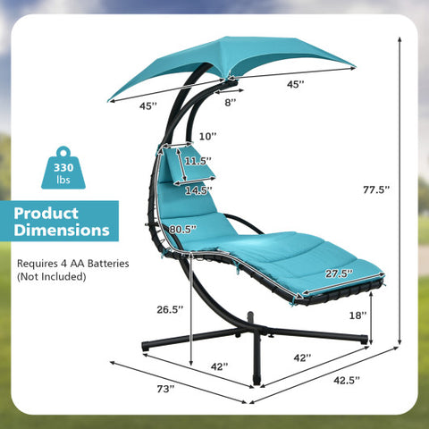 Hanging Curved Steel Swing Chaise Lounger with Removable Canopy-Turquoise