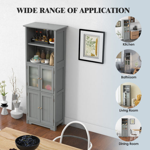 6-Tier Freestanding Bathroom Cabinet with 2 Open Compartments and Adjustable Shelves-Gray