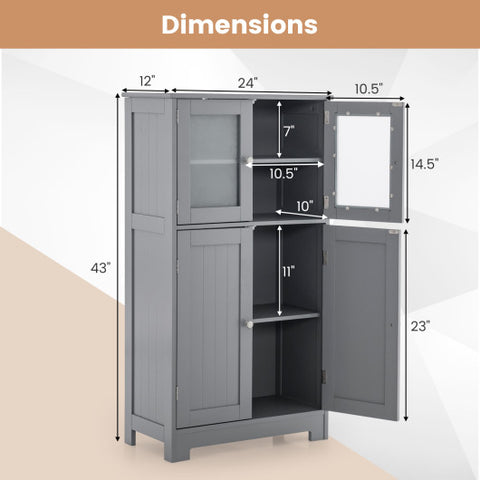 Bathroom Floor Storage Locker Kitchen Cabinet with Doors and Adjustable Shelf-Gray