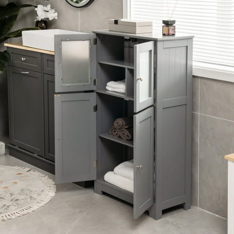 Bathroom Floor Storage Locker Kitchen Cabinet with Doors and Adjustable Shelf-Gray