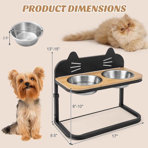 Elevated Pet Feeder with 2 Stainless Steel Bowls for Cats and Small & Medium Dogs