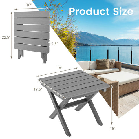 Outdoor Folding Side Table Foldable Weather-Resistant HDPE Adirondack Table-Gray