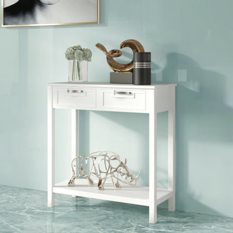 2 Drawers Accent Console Entryway Storage Shelf with Bottom Shelf-White