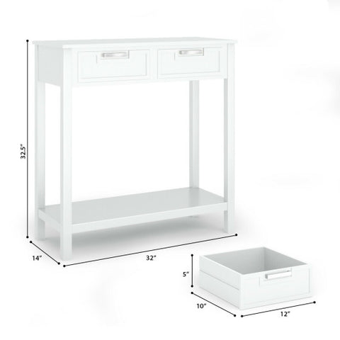 2 Drawers Accent Console Entryway Storage Shelf with Bottom Shelf-White