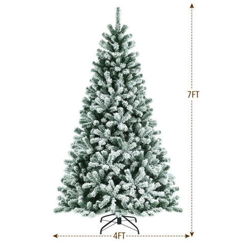 7 Feet Pre-lit Snow Flocked Hinged Christmas Tree with 1116 Tips and Metal Stand-7 ft