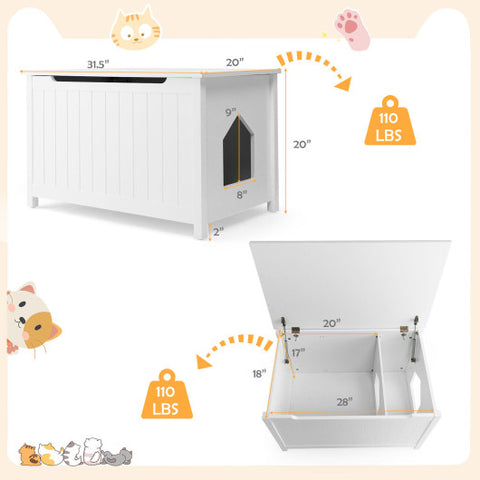 Wooden Cat Litter Box Enclosure with Top Opening Side Table Furniture-White