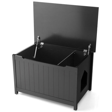 Wooden Cat Litter Box Enclosure with Top Opening Side Table-Black