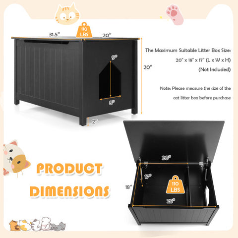 Wooden Cat Litter Box Enclosure with Top Opening Side Table-Black