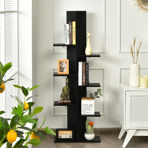 7-Tier Wooden Bookshelf with 8 Open Well-Arranged Shelves-Black