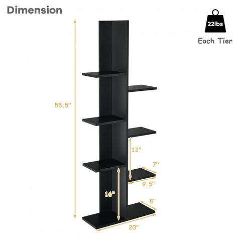 7-Tier Wooden Bookshelf with 8 Open Well-Arranged Shelves-Black